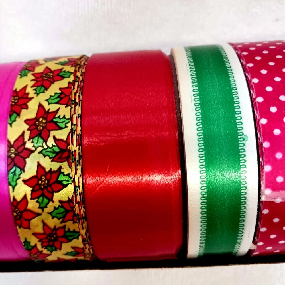 Vintage 1980s Christmas Ribbons 10 Rolls 50 Yards Gift Wrap New in Box!!